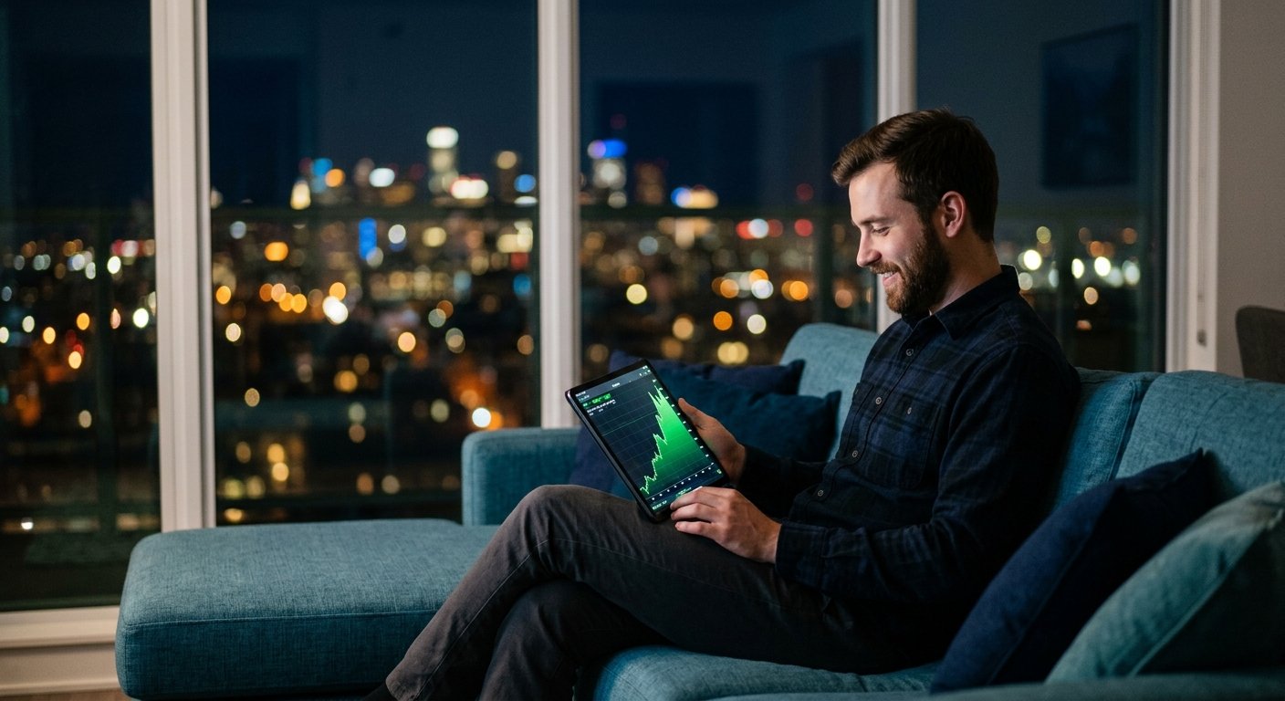 Cliente revisando el rendimiento de sus inversiones desde una tablet